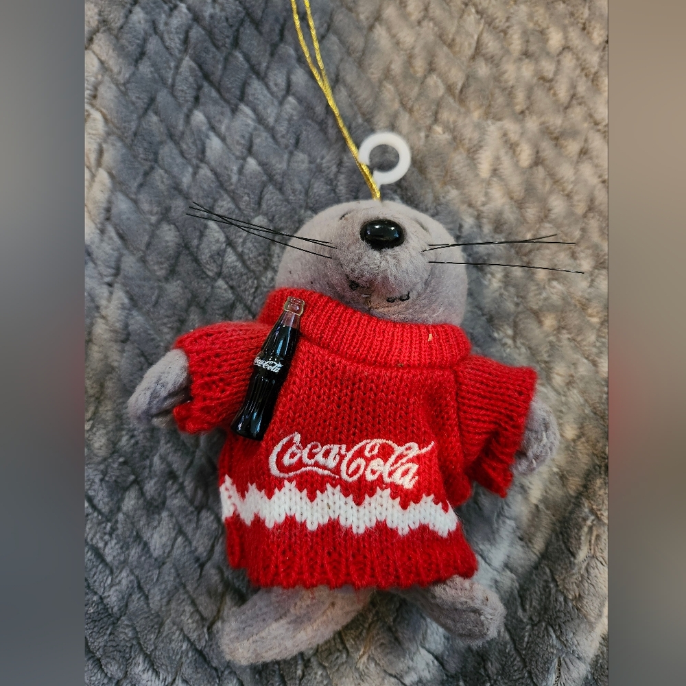 Coca Cola Red and Gray Plush Seal Ornament